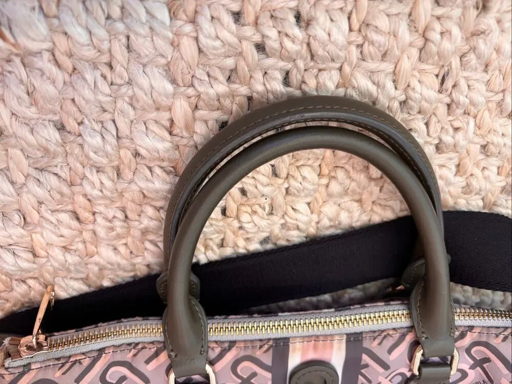 Furla Monogram Nylon Satchel Crossbody Bag Pink Green Stripe Designer Tote, $395